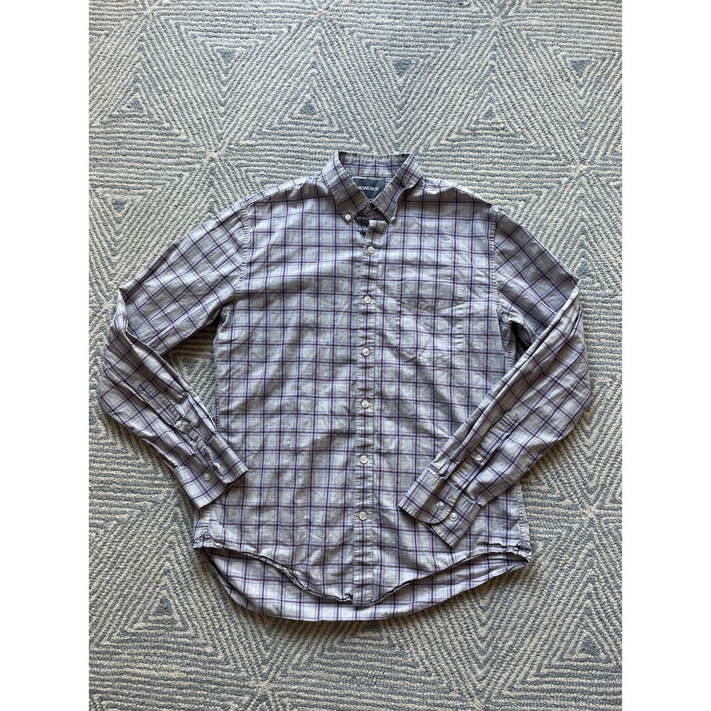 Bonobos Long‎ Sleeve Button Slim Fit Shirt - Gray/Purple Plaid - Medium
